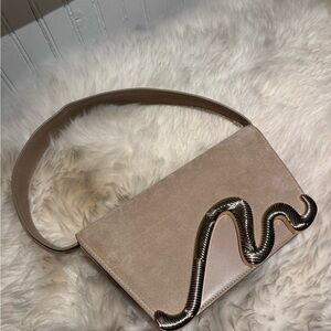 Cult Gaia Taupe Clutch with Metallic Accent